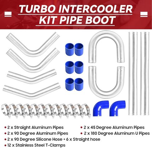 3"Intercooler Kit Universal Aluminum Turbo Intercooler Piping U-Pipe Kit with Coupler and T-Clamps DIY Custom Pipe 32Pcs in Kuwait