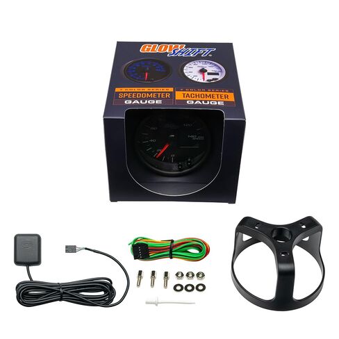 GlowShift Black 7 Color 140 MPH GPS Speedometer Gauge with Speed Sensor Antenna - Mounts in Custom Dashboard - Odometer - Resettable Trip Meter - Black Dial - Clear Lens - 3-3/8" 85mm in Saudi Arabia