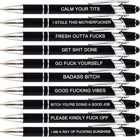 10pcs Fuck Pens Set, Swear Word Pens, Fun Pens for Adults, Funny Office Gifts, Smooth Writing Ballpoint Pens with Stylus Tips, Black Ink in Saudi Arabia