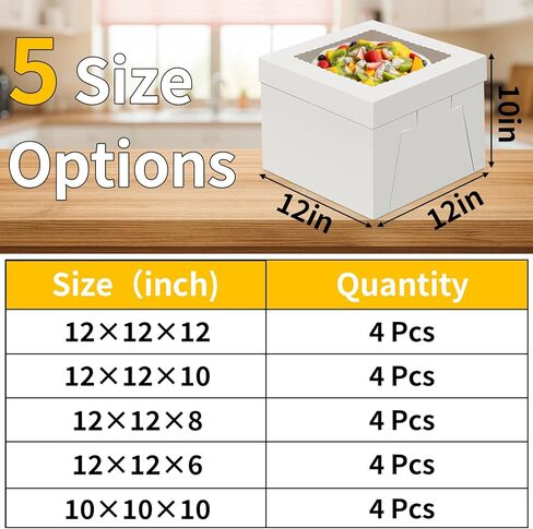 4 Pack Cake Boxes with Window, 12x12x8 inch Cake Boxes, White Cake Boxes, Disposable Bakery Boxes for Cake Cookies Pies Cupcakes Pastry in Kuwait