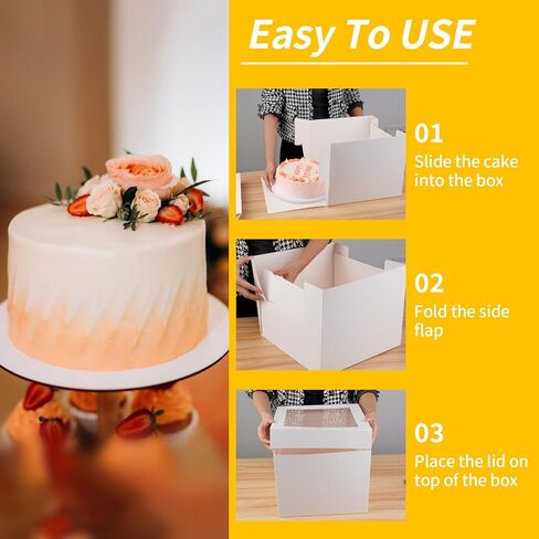 4 Pack Cake Boxes with Window, 12x12x8 inch Cake Boxes, White Cake Boxes, Disposable Bakery Boxes for Cake Cookies Pies Cupcakes Pastry in Kuwait