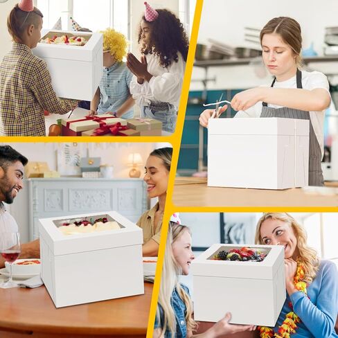 4 Pack Cake Boxes with Window, 12x12x8 inch Cake Boxes, White Cake Boxes, Disposable Bakery Boxes for Cake Cookies Pies Cupcakes Pastry in Kuwait