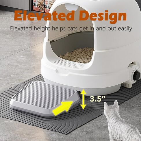 SpaceTime Waterproof Elevated Cat Litter Trapping Mat for Litter Box,Cat Ramp/Step Double-Layer Litter Catcher Pad with Filter Function for Floor,Easy to Clean,Ideal for Kitten & Senior Cats(Grey) in Saudi Arabia