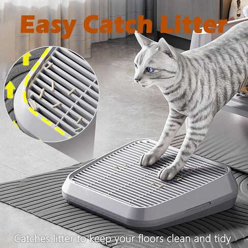 SpaceTime Waterproof Elevated Cat Litter Trapping Mat for Litter Box,Cat Ramp/Step Double-Layer Litter Catcher Pad with Filter Function for Floor,Easy to Clean,Ideal for Kitten & Senior Cats(Grey) in Saudi Arabia