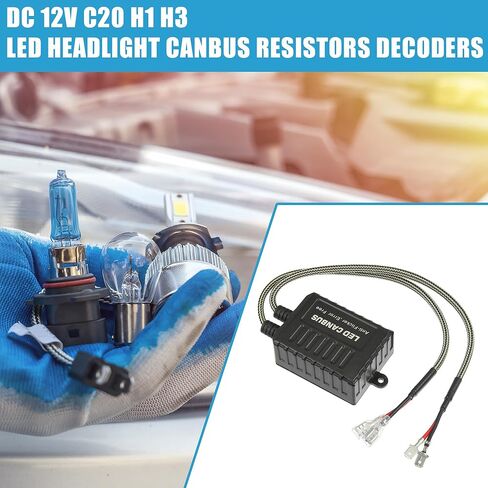 مصباح أمامي للسيارة LED Canbus Decoder C20 H1 H3، مقاومات تحذيرية خالية من الأخطاء، استبدال فك التشفير، مقاوم للوميض، بلاستيك أسود (مجموعة من 2) in Saudi Arabia