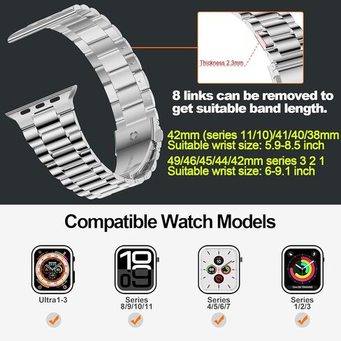 iiteology متوافق مع سوار ساعة Apple 49 مم 45 مم 44 مم، سوار صلب من الفولاذ المقاوم للصدأ للأعمال لسلسلة Apple iWatch 9/8/7/Ultra، أسود in Kuwait