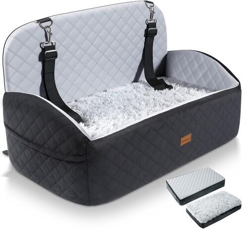 Gimars Upgrade Dog Car Seat with Reversible Long & Short Plush Seat Cushion for Small/Medium Dogs Up to 40lbs, Detachable Washable Anti-Slip Dog Booster Seat with 5.9'' 28D Egg-Crate Foam, S​ in Saudi Arabia