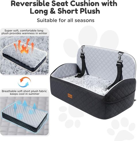 Gimars Upgrade Dog Car Seat with Reversible Long & Short Plush Seat Cushion for Small/Medium Dogs Up to 40lbs, Detachable Washable Anti-Slip Dog Booster Seat with 5.9'' 28D Egg-Crate Foam, S​ in Saudi Arabia