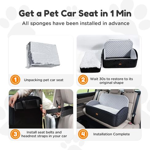 Gimars Upgrade Dog Car Seat with Reversible Long & Short Plush Seat Cushion for Small/Medium Dogs Up to 40lbs, Detachable Washable Anti-Slip Dog Booster Seat with 5.9'' 28D Egg-Crate Foam, S​ in Saudi Arabia