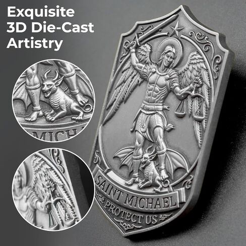 ميدالية St Michael Archangel لمشبك قناع السيارة، ملحقات مركبة Saint Archangel Michael محفورة ثلاثية الأبعاد، حماية إلهية وسفر آمن (فضي عتيق) in Kuwait