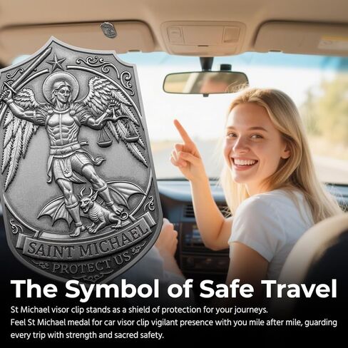 ميدالية St Michael Archangel لمشبك قناع السيارة، ملحقات مركبة Saint Archangel Michael محفورة ثلاثية الأبعاد، حماية إلهية وسفر آمن (فضي عتيق) in Kuwait