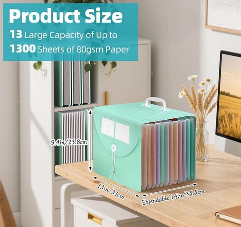 13Pocket Accordion File Organizer, Upright&Open Top, Wheat Straw Document Organizer with Tabs Expanding File Folder for Receipt and Paper Storage, Receipt Organizer for Home Office School in Saudi Arabia