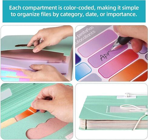 13Pocket Accordion File Organizer, Upright&Open Top, Wheat Straw Document Organizer with Tabs Expanding File Folder for Receipt and Paper Storage, Receipt Organizer for Home Office School in Saudi Arabia