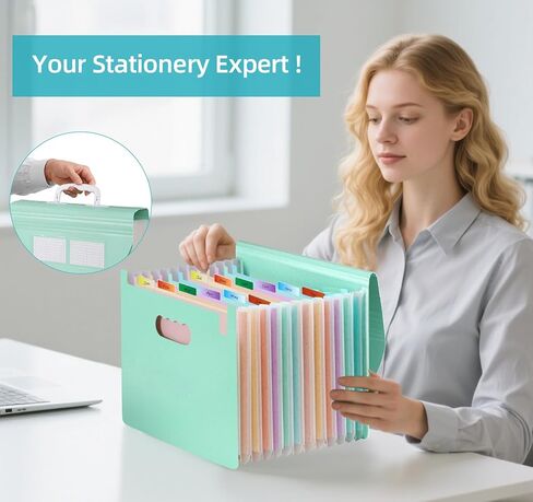 13Pocket Accordion File Organizer, Upright&Open Top, Wheat Straw Document Organizer with Tabs Expanding File Folder for Receipt and Paper Storage, Receipt Organizer for Home Office School in Saudi Arabia
