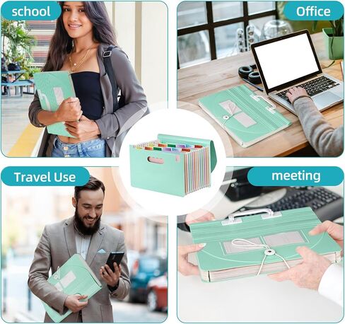 13Pocket Accordion File Organizer, Upright&Open Top, Wheat Straw Document Organizer with Tabs Expanding File Folder for Receipt and Paper Storage, Receipt Organizer for Home Office School in Saudi Arabia