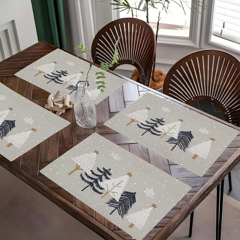4Pack Winter Christmas Themed Placemats, Vintage Simple Pine Tree Pattern Table Mats for Indoor/Outdoor Dining, Party, New Year & Holiday Decor, Hand Wash Only in Saudi Arabia