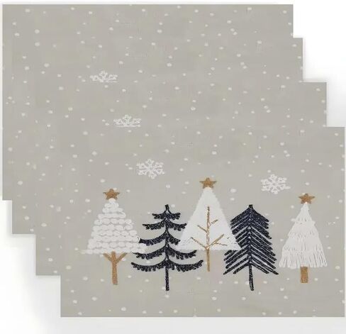 4Pack Winter Christmas Themed Placemats, Vintage Simple Pine Tree Pattern Table Mats for Indoor/Outdoor Dining, Party, New Year & Holiday Decor, Hand Wash Only in Saudi Arabia