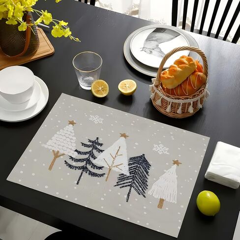 4Pack Winter Christmas Themed Placemats, Vintage Simple Pine Tree Pattern Table Mats for Indoor/Outdoor Dining, Party, New Year & Holiday Decor, Hand Wash Only in Saudi Arabia