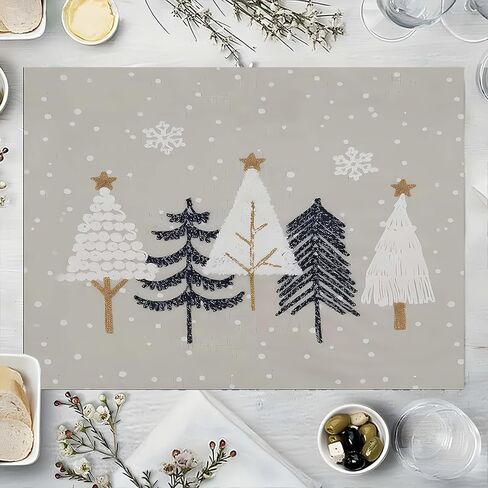 4Pack Winter Christmas Themed Placemats, Vintage Simple Pine Tree Pattern Table Mats for Indoor/Outdoor Dining, Party, New Year & Holiday Decor, Hand Wash Only in Saudi Arabia