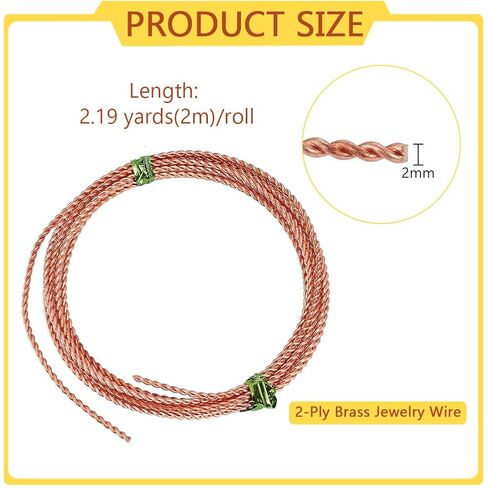 BENECREAT 2 Rolls 13.12Feet Twist Jewelry Wire, 12 Gauge/2mm Copper, 2m/6.6 Feet, 2 Strand Twist, Great for Jewelry Making in Saudi Arabia