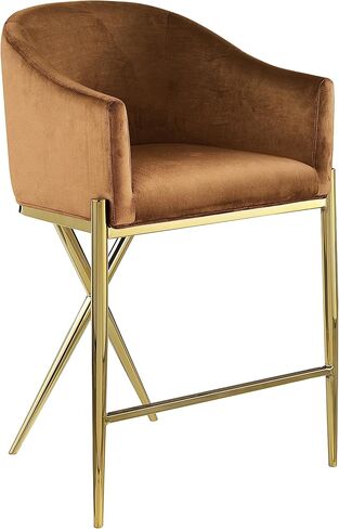 Meridian Furniture 867Saddle-C Xavier Collection Velvet Upholstered Counter Stool with Sturdy Gold Metal Legs, Pink, 23.5" W x 22.5" D x 38" H in Saudi Arabia