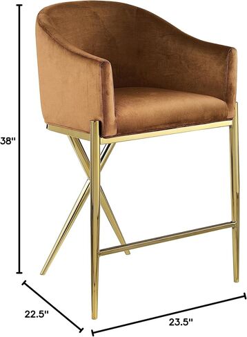 Meridian Furniture 867Saddle-C Xavier Collection Velvet Upholstered Counter Stool with Sturdy Gold Metal Legs, Pink, 23.5" W x 22.5" D x 38" H in Saudi Arabia