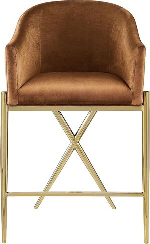 Meridian Furniture 867Saddle-C Xavier Collection Velvet Upholstered Counter Stool with Sturdy Gold Metal Legs, Pink, 23.5" W x 22.5" D x 38" H in Saudi Arabia