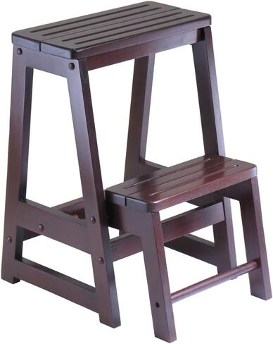 Solid Wood Step Stool, Two Step Design, Foldable Lower Step for Storage, Sturdy and Dependable, Brown Finish in Saudi Arabia