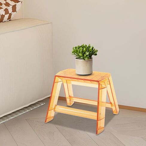 Step Ladder, Protable 2 Step Stool for Adults, Foldable Clear Stool Decorative Modern Foot Stool, Display Storage Shelf Flower Rack, Photography Props for Indoor Outdoor Library Kitchen (Clear&Coffee) in Saudi Arabia