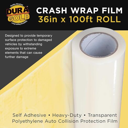 فيلم Dura-Gold Crash Wrap، مقاس 91.44 سم × 200 بوصة - غلاف قوي وواضح ضد الاصطدام التلقائي، الطقس، المطر، حماية من الغبار للمركبات التالفة، الزجاج الأمامي لنوافذ السيارة المكسورة - يتم تثبيته بشكل آمن وسهل الإزالة in Saudi Arabia