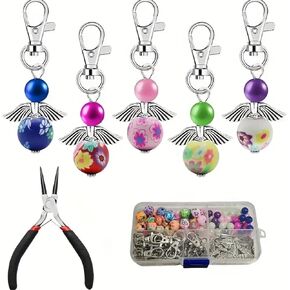 180Pcs DIY Angel Pendant Keychains Kit Including Alloy Wing Spacer Imitated Pearl Bead Pendant Lobster Buckle Claw Clasps and Pliers Jewelry Making Supplies Repair Tools Kit for Women Adults Teens in Kuwait