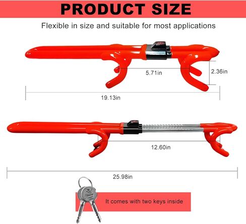 Steering Wheel Lock, Heavy Duty Anti-Theft Car Device Wheel Lock with 2 Keys, Adjustable Steering Wheel Locking Gear Great Deterrent for Vehicle Security, Car Accessories (Red) in Saudi Arabia