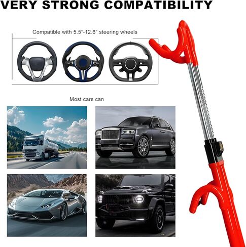 Steering Wheel Lock, Heavy Duty Anti-Theft Car Device Wheel Lock with 2 Keys, Adjustable Steering Wheel Locking Gear Great Deterrent for Vehicle Security, Car Accessories (Red) in Saudi Arabia