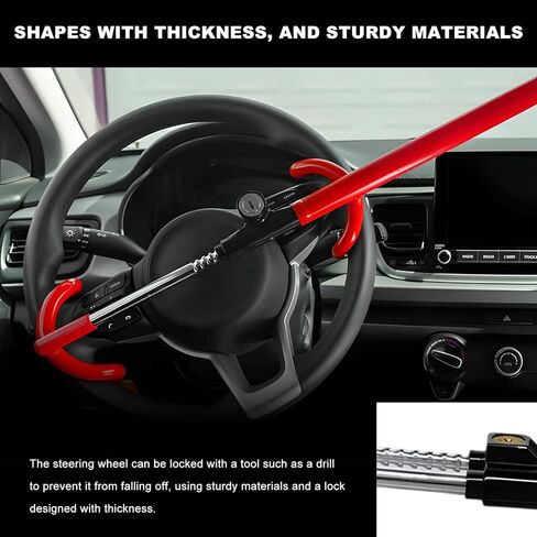 Steering Wheel Lock, Heavy Duty Anti-Theft Car Device Wheel Lock with 2 Keys, Adjustable Steering Wheel Locking Gear Great Deterrent for Vehicle Security, Car Accessories (Red) in Saudi Arabia
