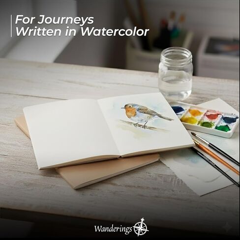 حشوات ورق بألوان مائية مقاس 300 جرام لكل متر مربع مقاس A5 من Wanderings مع حافة سطحية لدفتر ملاحظات المسافرين القابل لإعادة الملء | 5.5 بوصة × 8.3 بوصة / 14 سم × 21 سم | عبوات دفاتر ملاحظات المسافرين للمجلات والمذكرات والمخططين in Kuwait