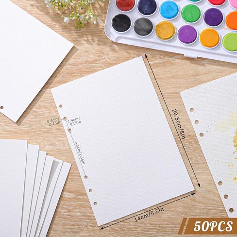 Prudiut 50 Sheets Refill Watercolor Paper for Watercolor Sketchbook, 300gsm/140lb A5 Hole-Punched Watercolor Paper Bulk for Painting, Drawing, Mixed Media(5.5x8 in) in Kuwait