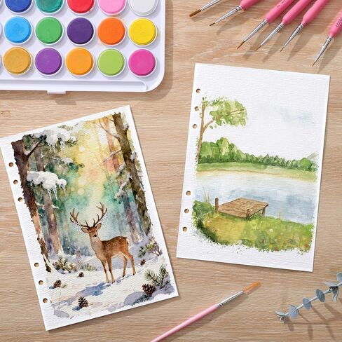 Prudiut 50 Sheets Refill Watercolor Paper for Watercolor Sketchbook, 300gsm/140lb A5 Hole-Punched Watercolor Paper Bulk for Painting, Drawing, Mixed Media(5.5x8 in) in Kuwait