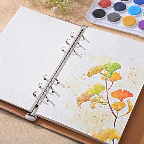 Prudiut 50 Sheets Refill Watercolor Paper for Watercolor Sketchbook, 300gsm/140lb A5 Hole-Punched Watercolor Paper Bulk for Painting, Drawing, Mixed Media(5.5x8 in) in Kuwait