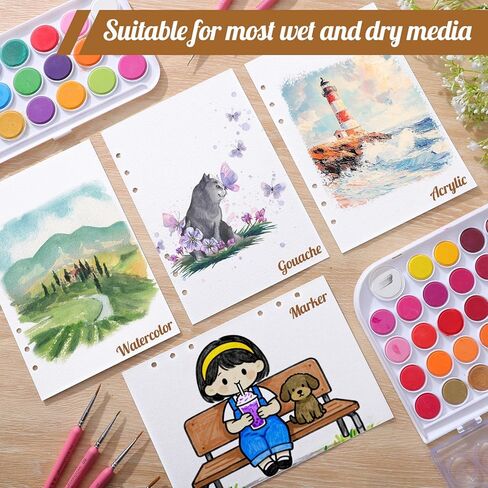 Prudiut 50 Sheets Refill Watercolor Paper for Watercolor Sketchbook, 300gsm/140lb A5 Hole-Punched Watercolor Paper Bulk for Painting, Drawing, Mixed Media(5.5x8 in) in Kuwait