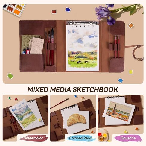 LIGHTWISH Watercolor Pad - A5 20 Sheets 100% Cotton 300GSM Cold Press Paper | Detachable with Backing Board | All-in-One Travel Watercolor Journal with Brush Holders & Storage Pockets in Saudi Arabia