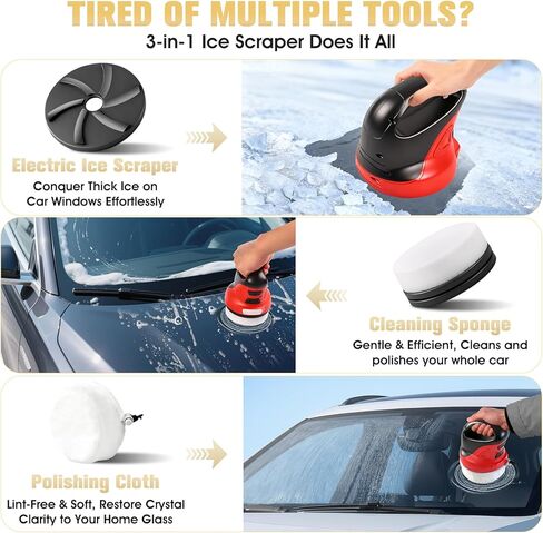 Electric Ice Scraper,3 In 1 Upgraded Ice Scrapers for Car Windshield, Handheld Electric Snow Scraper Remover, Electric Windshield Scrapers Non Scratch, Multi-Purpose Electric Cleaner and Polisher in Saudi Arabia