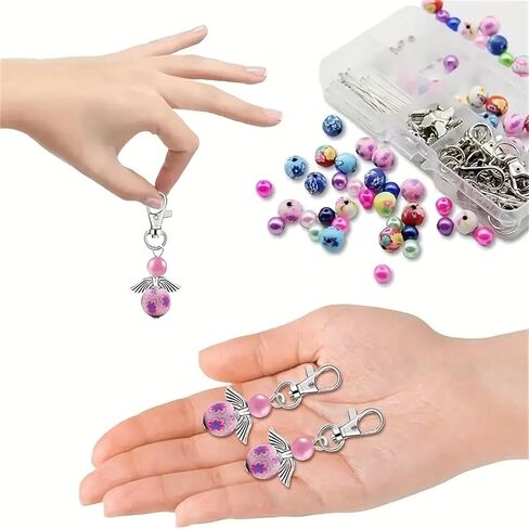 180Pcs DIY Angel Pendant Keychains Kit Including Alloy Wing Spacer Imitated Pearl Bead Pendant Lobster Buckle Claw Clasps and Pliers Jewelry Making Supplies Repair Tools Kit for Women Adults Teens in Kuwait