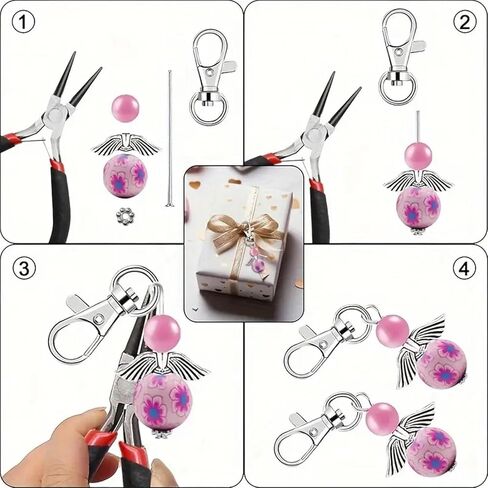 180Pcs DIY Angel Pendant Keychains Kit Including Alloy Wing Spacer Imitated Pearl Bead Pendant Lobster Buckle Claw Clasps and Pliers Jewelry Making Supplies Repair Tools Kit for Women Adults Teens in Kuwait