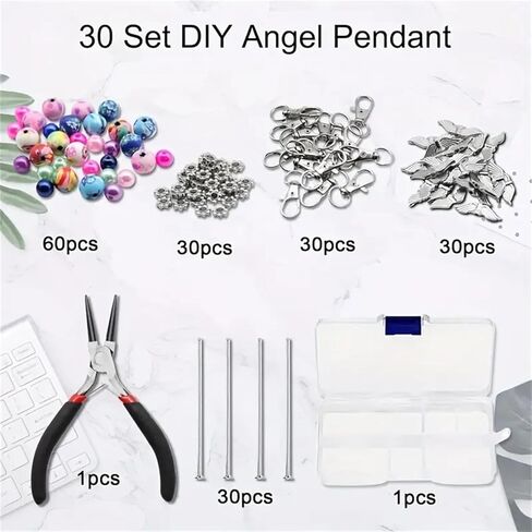 180Pcs DIY Angel Pendant Keychains Kit Including Alloy Wing Spacer Imitated Pearl Bead Pendant Lobster Buckle Claw Clasps and Pliers Jewelry Making Supplies Repair Tools Kit for Women Adults Teens in Kuwait