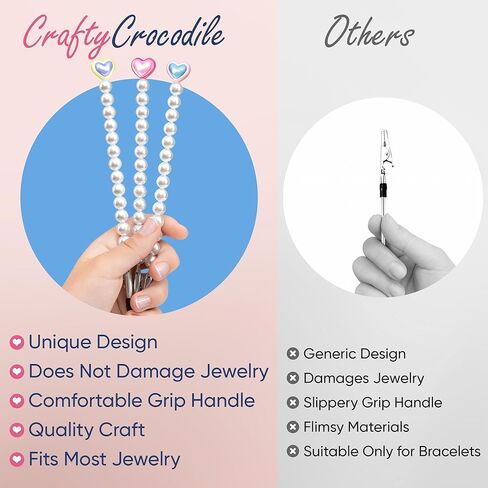 أداة مساعدة لسوار CraftyCrocodile مع قلب - أداة مساعدة للسوار والقلادة والمجوهرات والساعة - مشبك ومساعد مشبك - سهلة التركيب على نفسك، محمولة - وردي مع وردي فاتح in Saudi Arabia