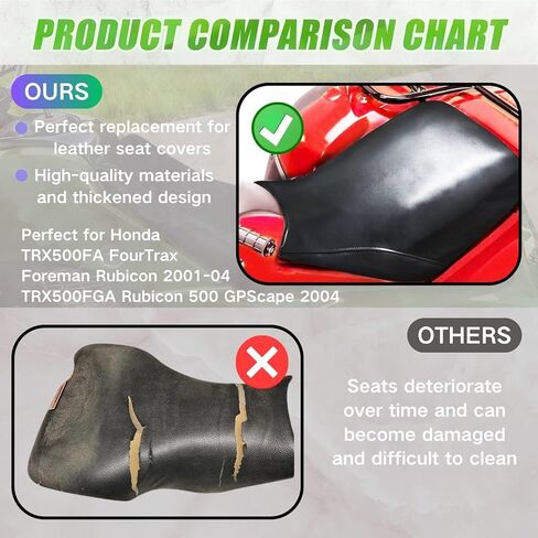 غطاء مقعد ملتف بالكامل لسيارة Honda TRX 500 TRX500FA FourTrax Foreman Rubicon 2001-04 / جلد ممتاز/مقاوم للماء/مقاوم للبقع (أسود) in Kuwait