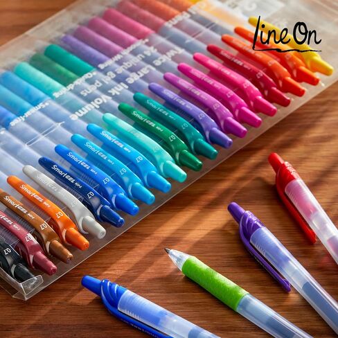 أقلام جل ملونة، أقلام حبر جل Lineon 24 لونًا قابلة للسحب مع قبضة، نقطة متوسطة (0.7 مم) أقلام كتابة ناعمة مثالية للبالغين والأطفال، مخطط دفاتر الملاحظات، الكتابة في المكتب والمدرسة in Kuwait