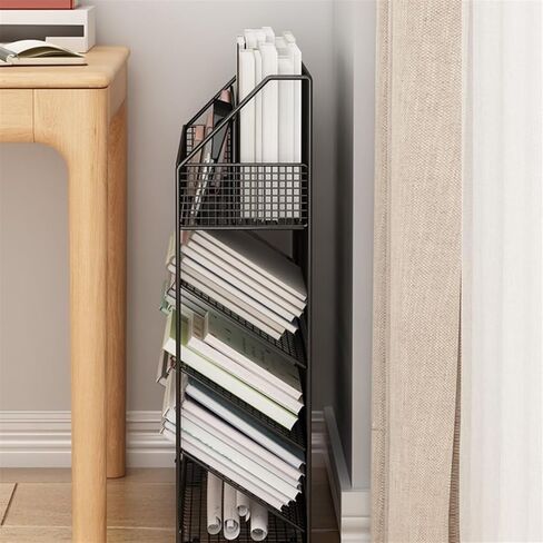 Office Filing Cabinet Desk Bookshelf, Document Book Storage Shelf, Floor Simple Bookcase, Wheeled Cart Filing Organizer(Black) in Saudi Arabia