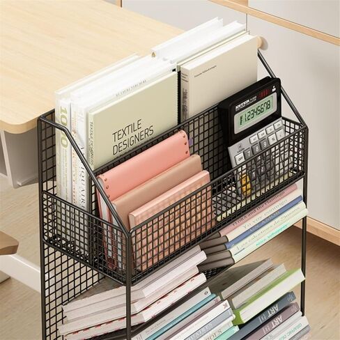 Office Filing Cabinet Desk Bookshelf, Document Book Storage Shelf, Floor Simple Bookcase, Wheeled Cart Filing Organizer(Black) in Saudi Arabia