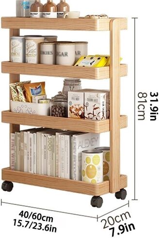 Wood 4-Layer Rolling Book Cart with Wheels Slim Storage Trolley Snack Cart Floor-Standing Rack for Bedroom Living Room,Living Room in Saudi Arabia